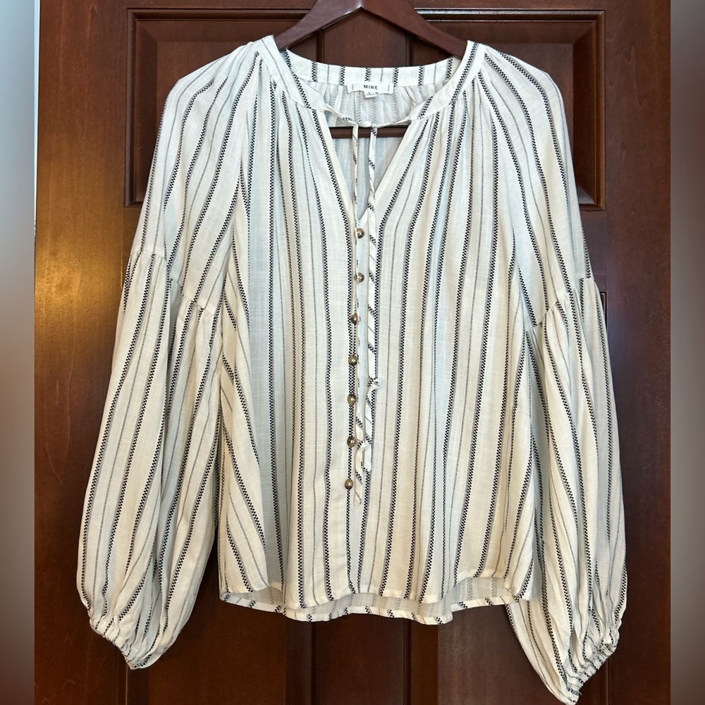 Mine Striped Button Front Balloon Sleeve Blouse Size Large